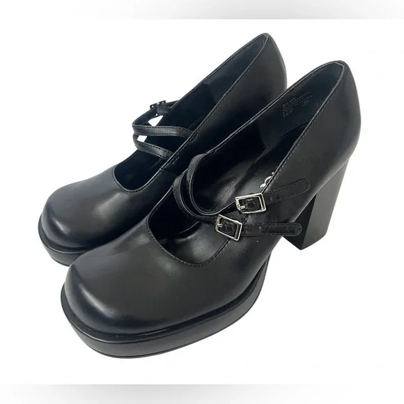 Y2K Mudd Women's Black Mary Jane Platform Heels - Size 7.5 - Picture 4 of 10